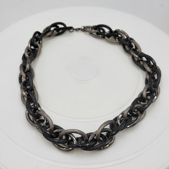 Gunmetal Necklace Black Silver Tone Thick Chunky Chain Link Fashion Statement - Picture 2 of 12